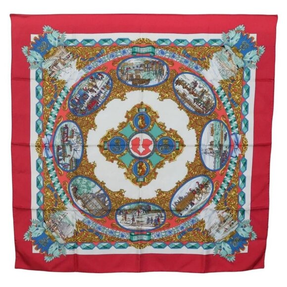 HERMES Carre 90 Scarf ""LENTENTE CORDIALE"" Silk Red White Auth - Picture 1 of 16